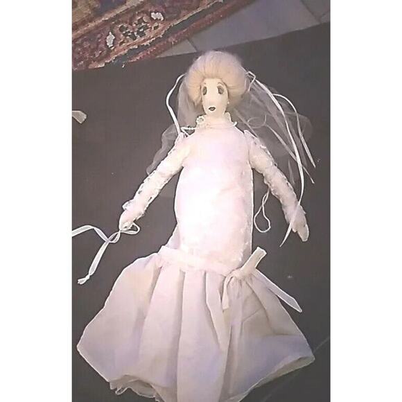 Handmade Cloth Bride Doll 16” Painted Features - Picture 3 of 7